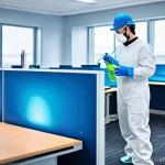 건물 정기 소독 서비스 - **Prompt:** A state-of-the-art office environment after a professional deep disinfection. Sunlight s...