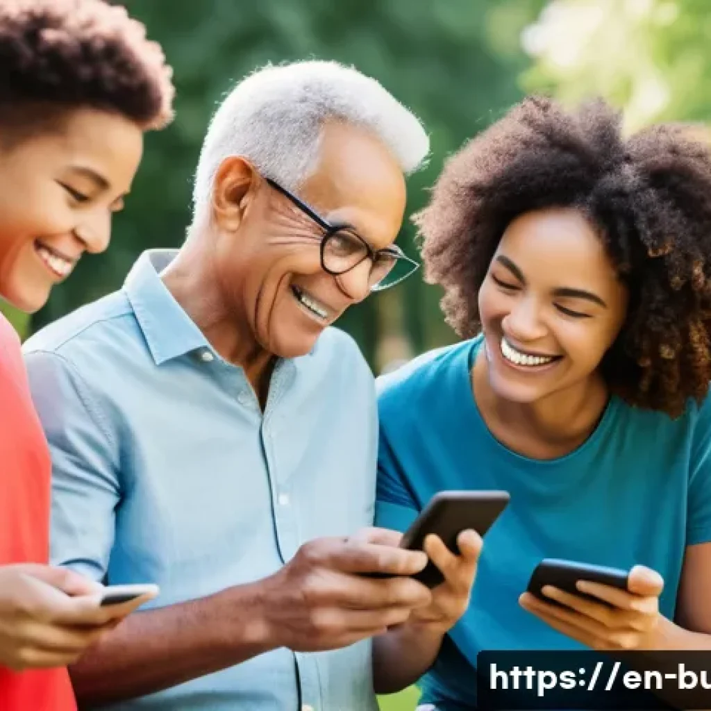 입주민 소통 어플 추천 - **Prompt:** A diverse group of smiling neighbors, spanning various ages and ethnicities, gathered in...